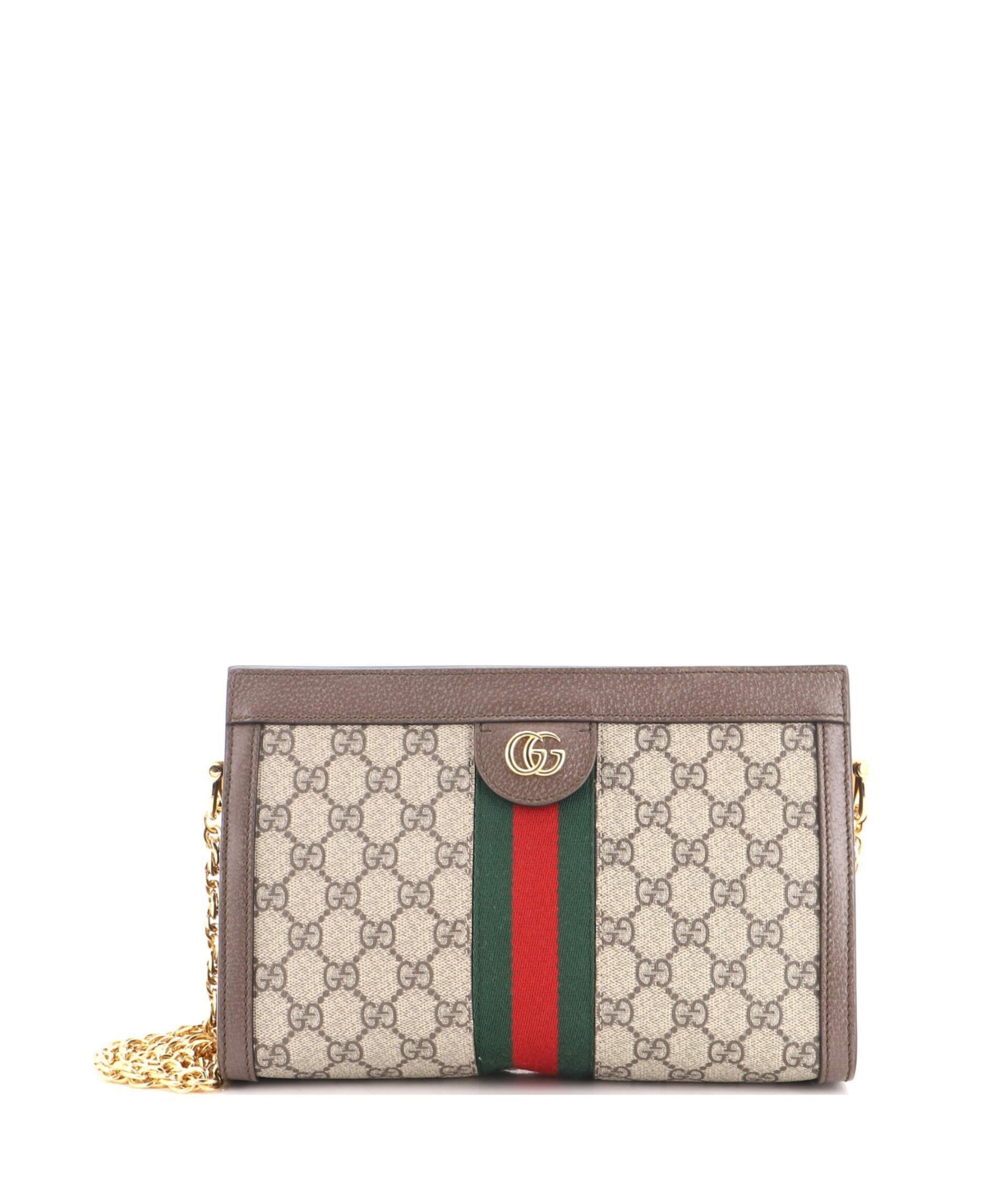 Pre-Owned Gucci Ophidia Chain Coated Canvas Small Shoulder Bag - Brown