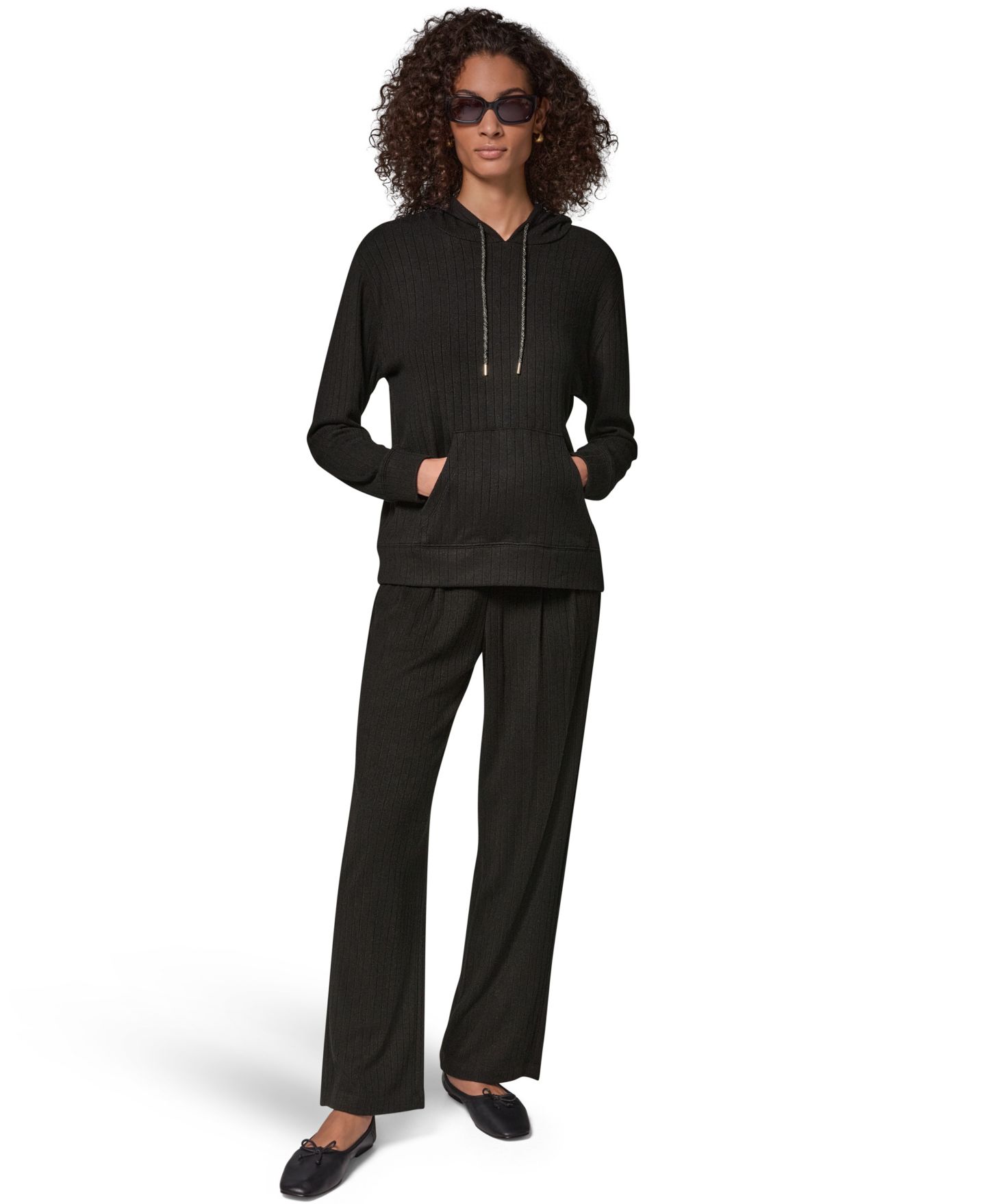 Женское худи Donna Karan Weekend Plush Drop-Needle Ribbed, цвет: Чёрный — фото 2