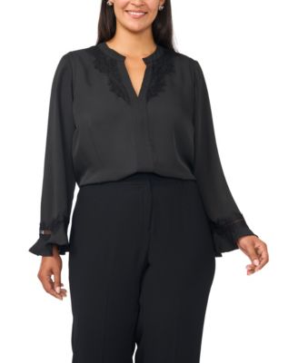 Plus Size V-Neck Flutter Sleeve Blouse