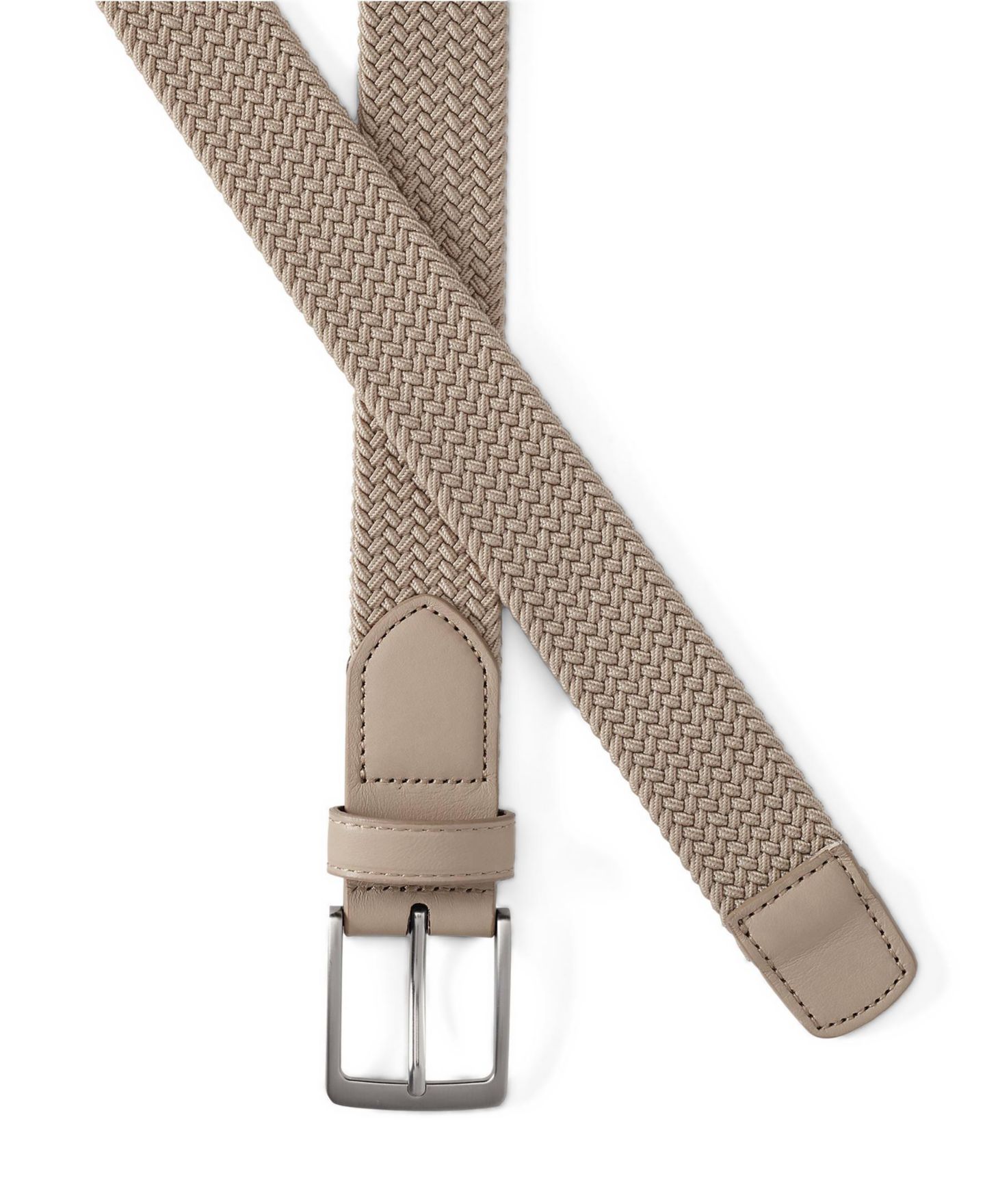 Мужской ремень Lands' End Elastic Braid Belt, цвет: Бежевый — фото 2
