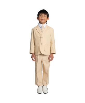 Toddler Boys Joey Safari Linen 5-Piece Shirt, Tie, Jacket, Vest and Pants Suit Set