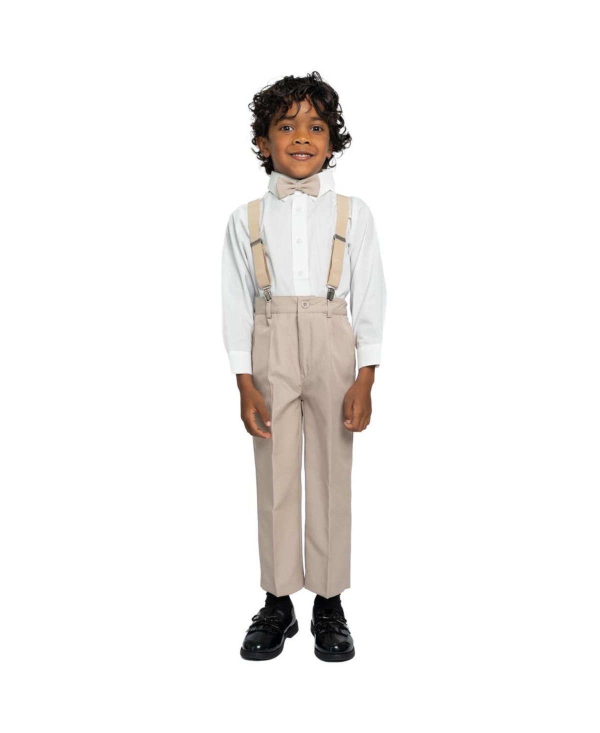 Peanut Butter Collection Toddler Boys Barn Wedding 4-Piece Shirt, Bowtie, Suspenders and Pants Set
