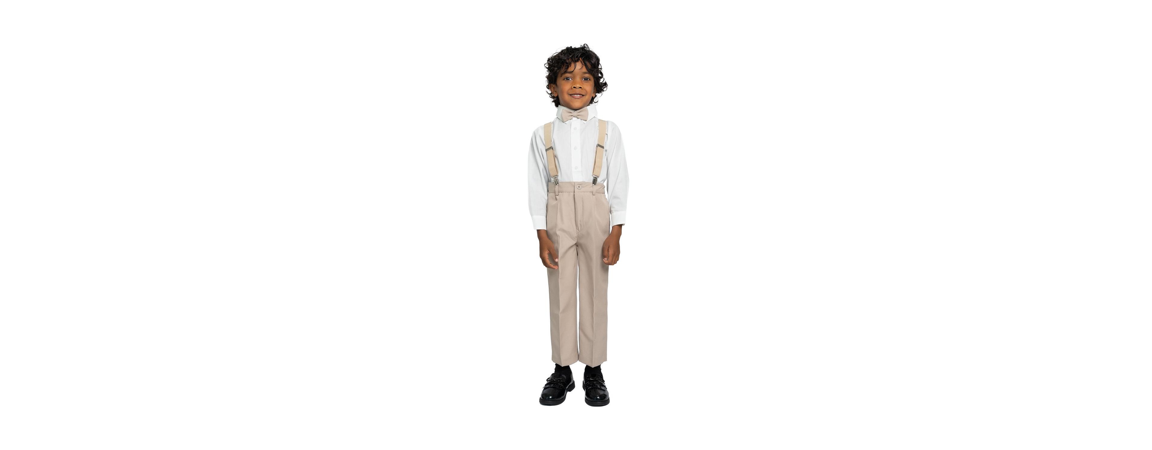 Peanut Butter Collection Toddler Boys Barn Wedding 4-Piece Shirt, Bowtie, Suspenders and Pants Set