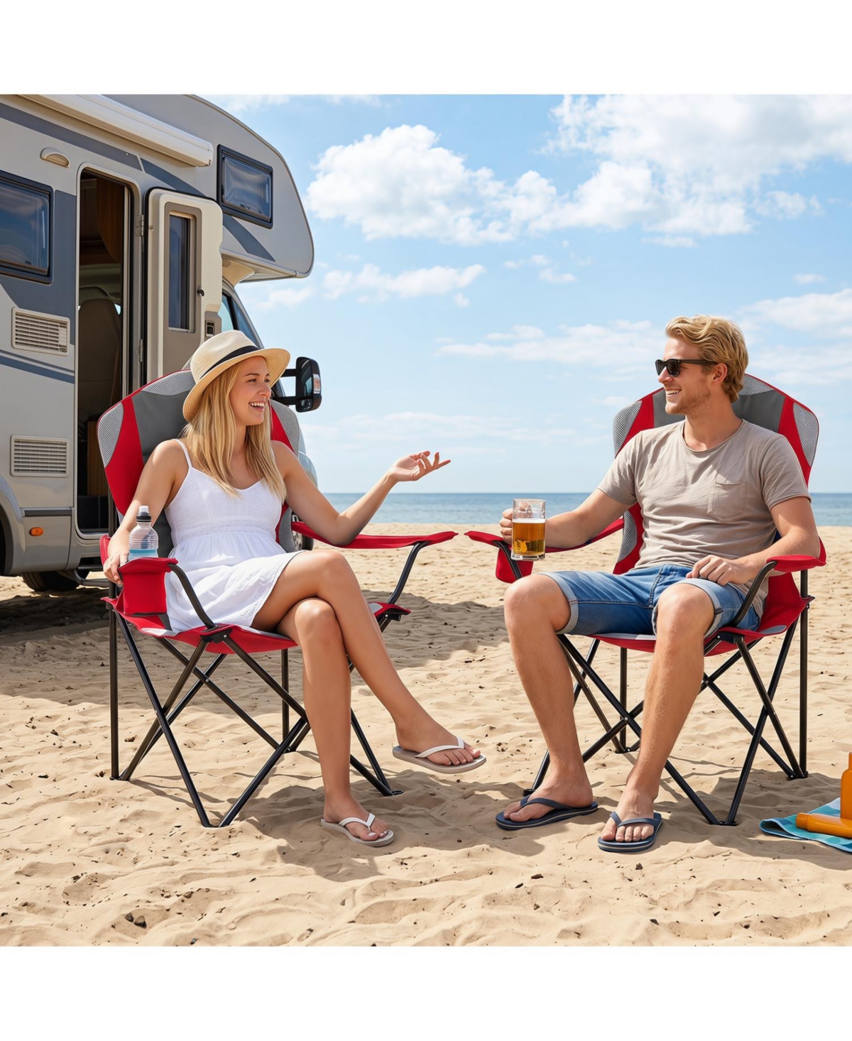 Mecale Set of 2 Padded Folding Camping Chairs with Cup Holders