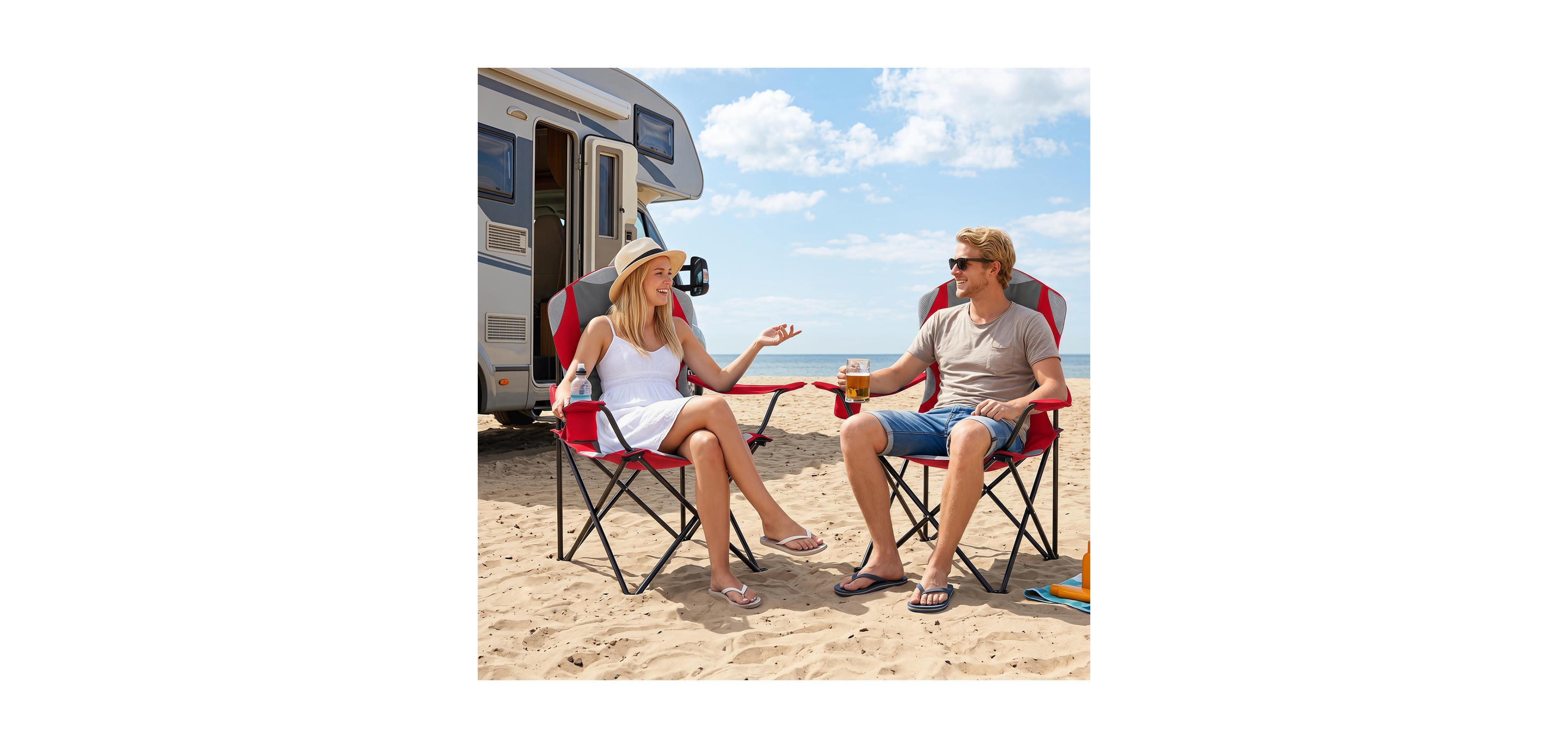 Mecale Set of 2 Padded Folding Camping Chairs with Cup Holders