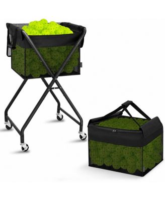 Foldable Rolling Tennis Pickleball Hopper Cart With Removable Ball Bag