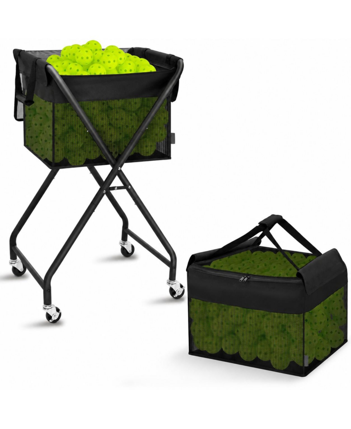 Peneyon Foldable Rolling Tennis Pickleball Hopper Cart With Removable Ball Bag