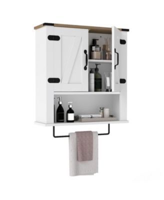 Farmhouse Wall Storage Cabinet with Towel Bar and Adjustable Shelf