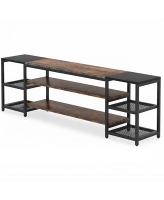 Modern Metal Frame TV Stand with Wood Storage for 85-Inch TVs