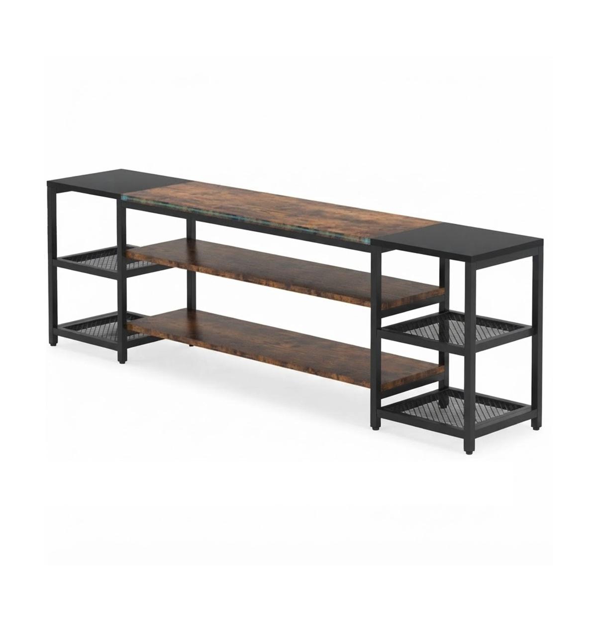 Slickblue Modern Metal Frame Tv Stand with Wood Storage for 85-Inch TVs - Rustic Brown, Black
