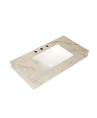 36 Inch Cream Gold Vein Sintered Stone Vanity Top with Undermount Ceramic Basin 3 Pre Drilled Faucet Holes No Cabinet No Faucet No Sink Cover