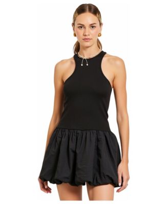 Women's Mixed Media Racerback Bubble Hem Mini Dress