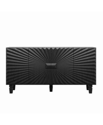 59 Inch Solid Wood and MDF 4-Door Sunburst Sideboard Cabinet
