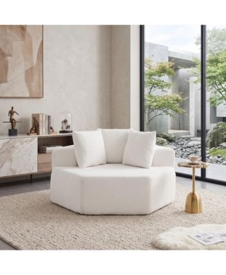 54" Modern Hexagonal Modular Circular Sofa, Chenille Upholstered Single Lounge Chair with 3 Pillows for Living Room
