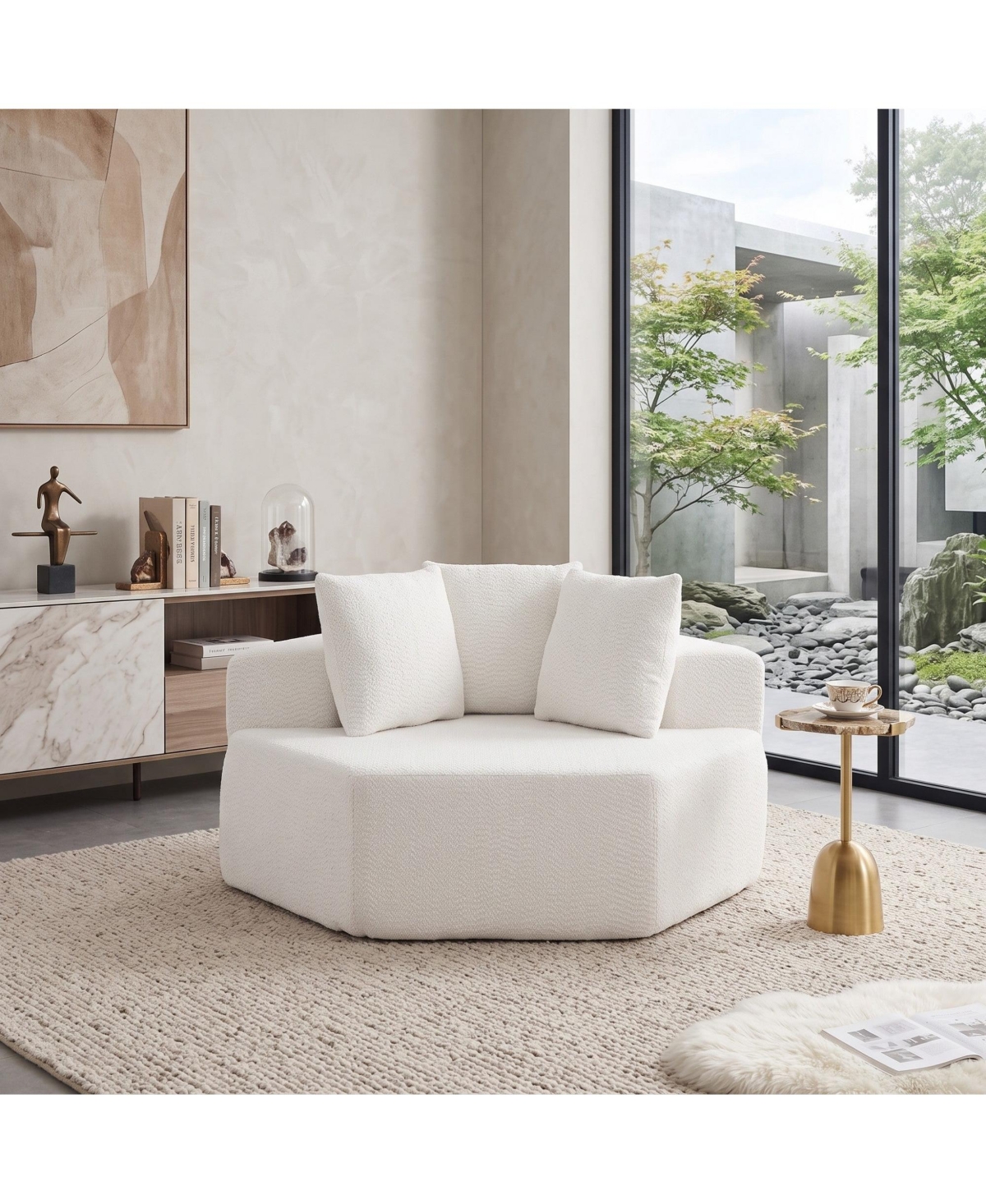 Sailvan 54" Modern Hexagonal Modular Circular Sofa, Chenille Upholstered Single Lounge Chair with 3 Pillows for Living Room