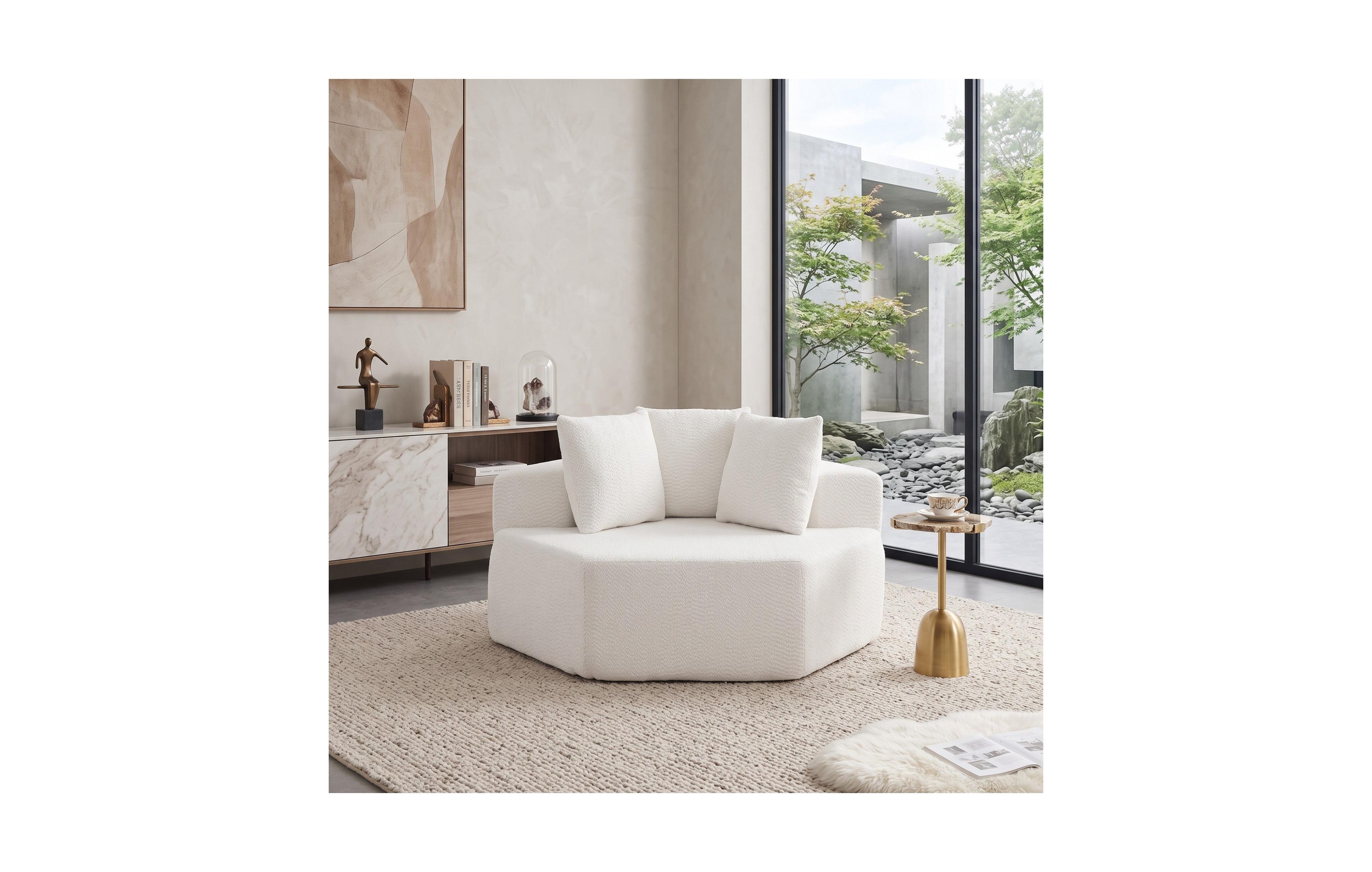 Sailvan 54" Modern Hexagonal Modular Circular Sofa, Chenille Upholstered Single Lounge Chair with 3 Pillows for Living Room