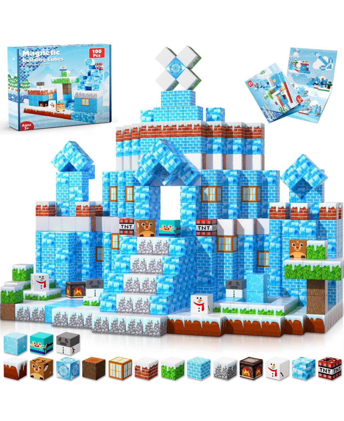 Магнитный конструктор Gnuadz Ice Castle, 100 деталей, от 3 до 10 лет, цвет: Голубой / Белый — фото 1