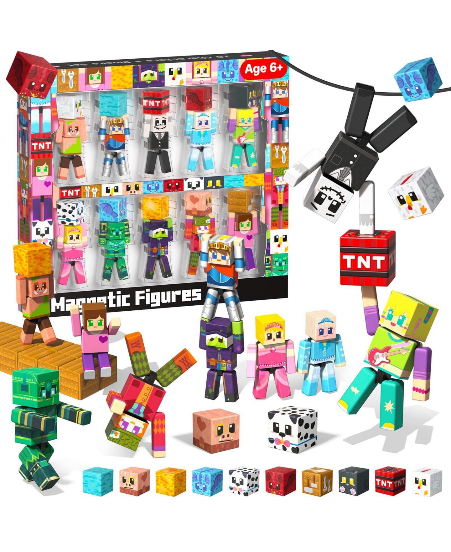 Детский игровой набор GNUADZ Magnetic Rotating-Arms Building Blocks Action Figures Playset, Ages 6+, цвет: Анималистичный — фото 1