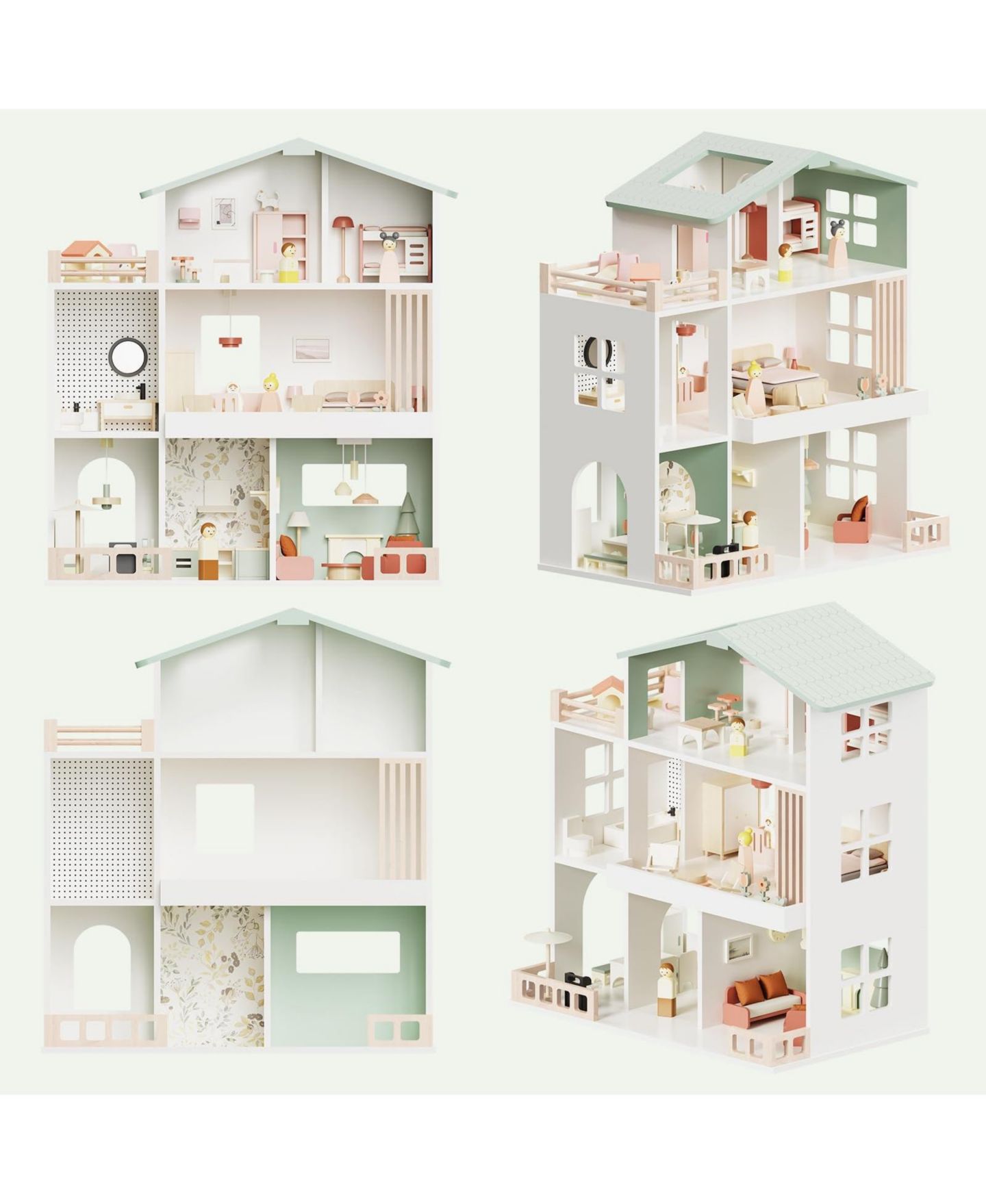 Детские аксессуары для кукол GNUADZ Wooden 8-Room Dollhouse with Family Figures, Ages 3+, цвет: Бежевый — фото 2
