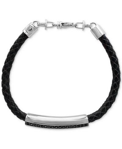 EFFY® Black Sapphire Leather Bracelet (5/8 ct. t.w.) in Sterling Silver