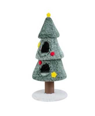 Christmas Tree Shaped Cat Tower with Two Enclosed Condos
