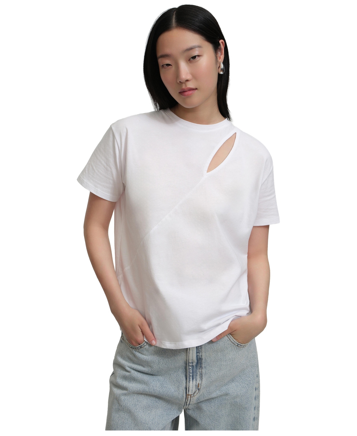 Marcella Women's Leonie Asymmetric Cutout Crewneck Short-Sleeve Top