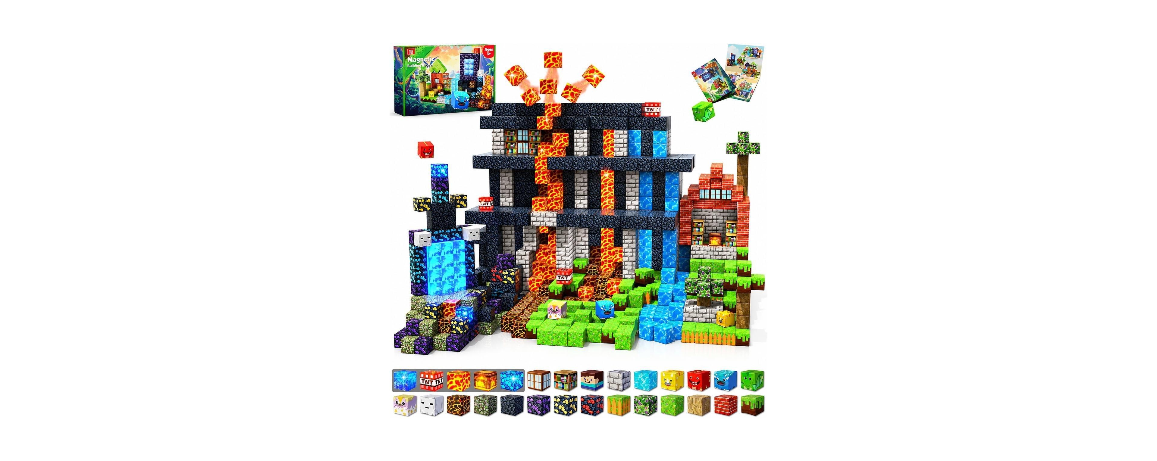 Gnuadz Dinosaur Forest Castle 150-Piece Magnetic Building Blocks, Ages 3+
