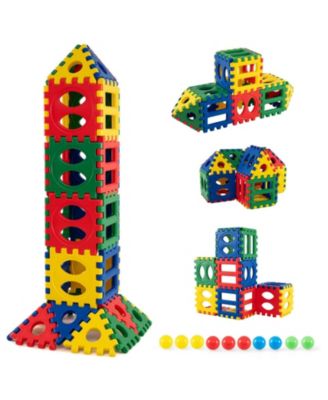 32-Piece Interlocking Waffle Block Set with Ocean Balls, Ages 3+