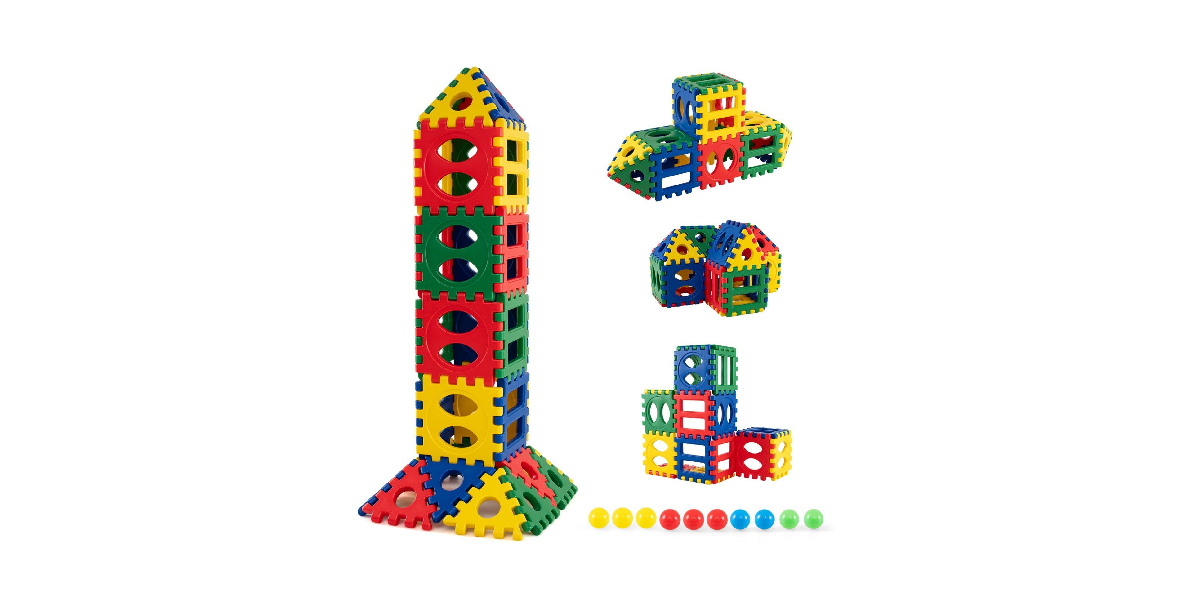 Sugift 32-Piece Interlocking Waffle Block Set with Ocean Balls, Ages 3+