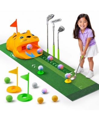 Kids Golf Set Automatic Ball Return Adjustable Clubs Light Up Balls Indoor Outdoor Play