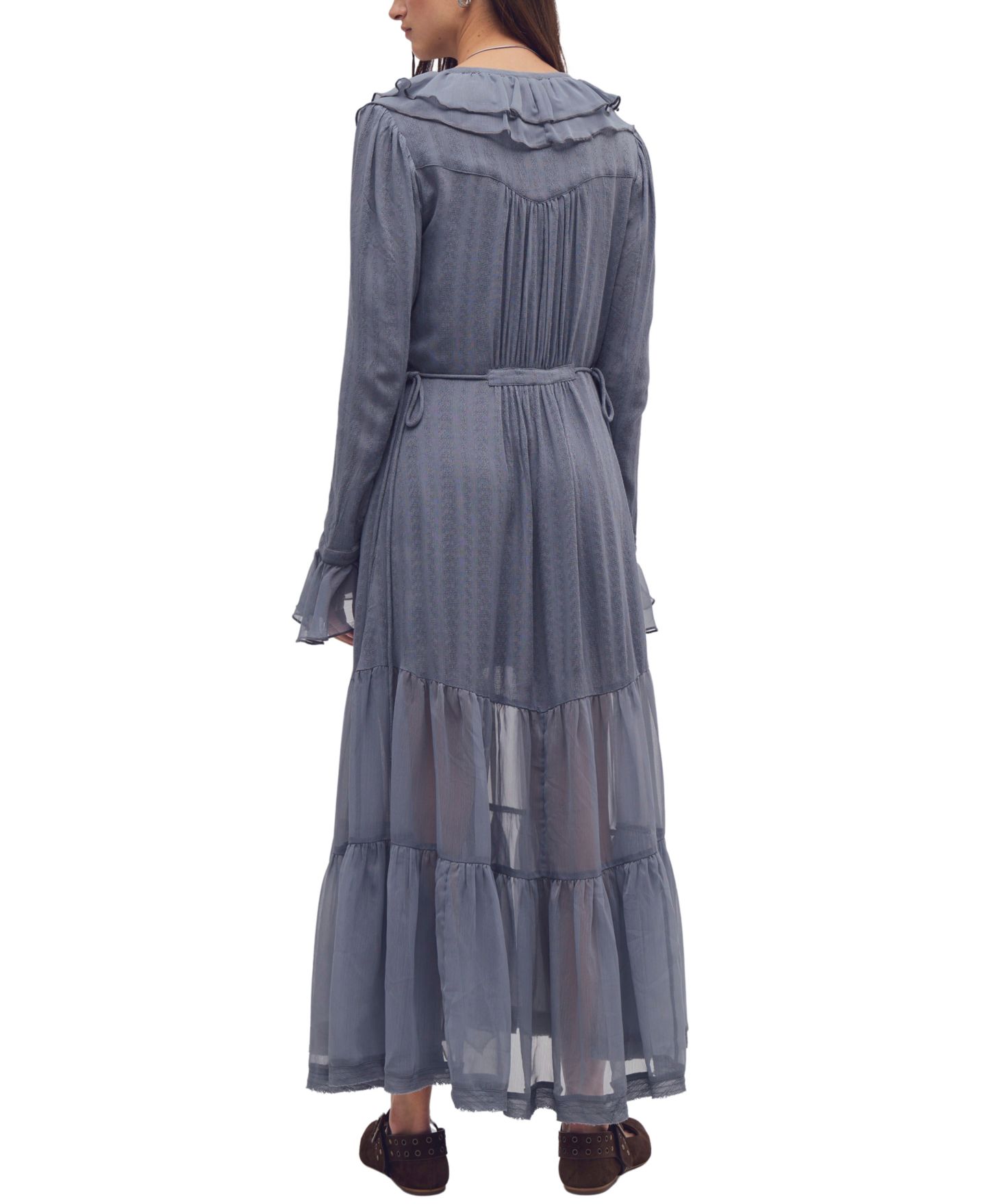 Женское платье Free People Isla A-Line Long-Sleeve Ruffle Midi, цвет: Серо-бежевый — фото 5