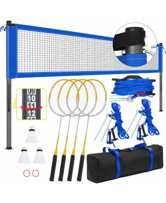 20ft Portable Outdoor Badminton Set With Rackets Shuttlecocks And Stakes