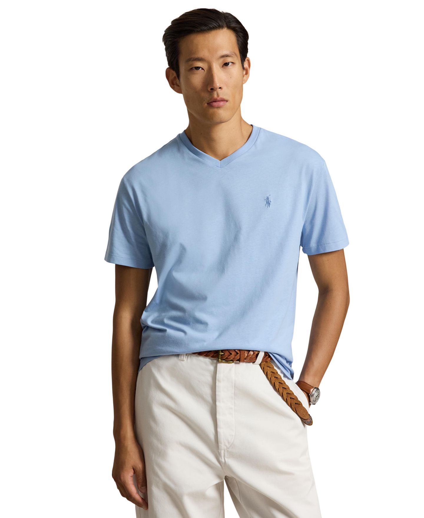Мужская футболка Polo Ralph Lauren Classic-Fit V-Neck, цвет: Шамбре синий — фото 1