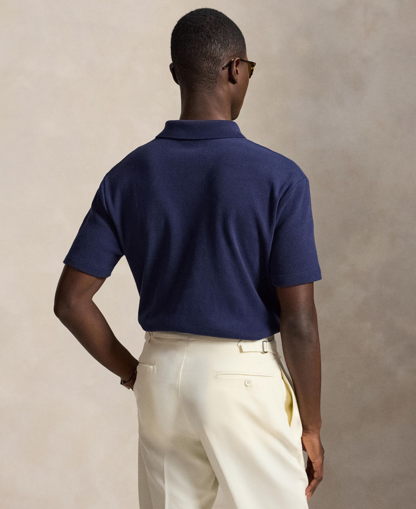 Мужское поло Polo Ralph Lauren Pointelle-Ribbed Regular-Fit Polo Shirt, цвет: Тёмно-синий — фото 4