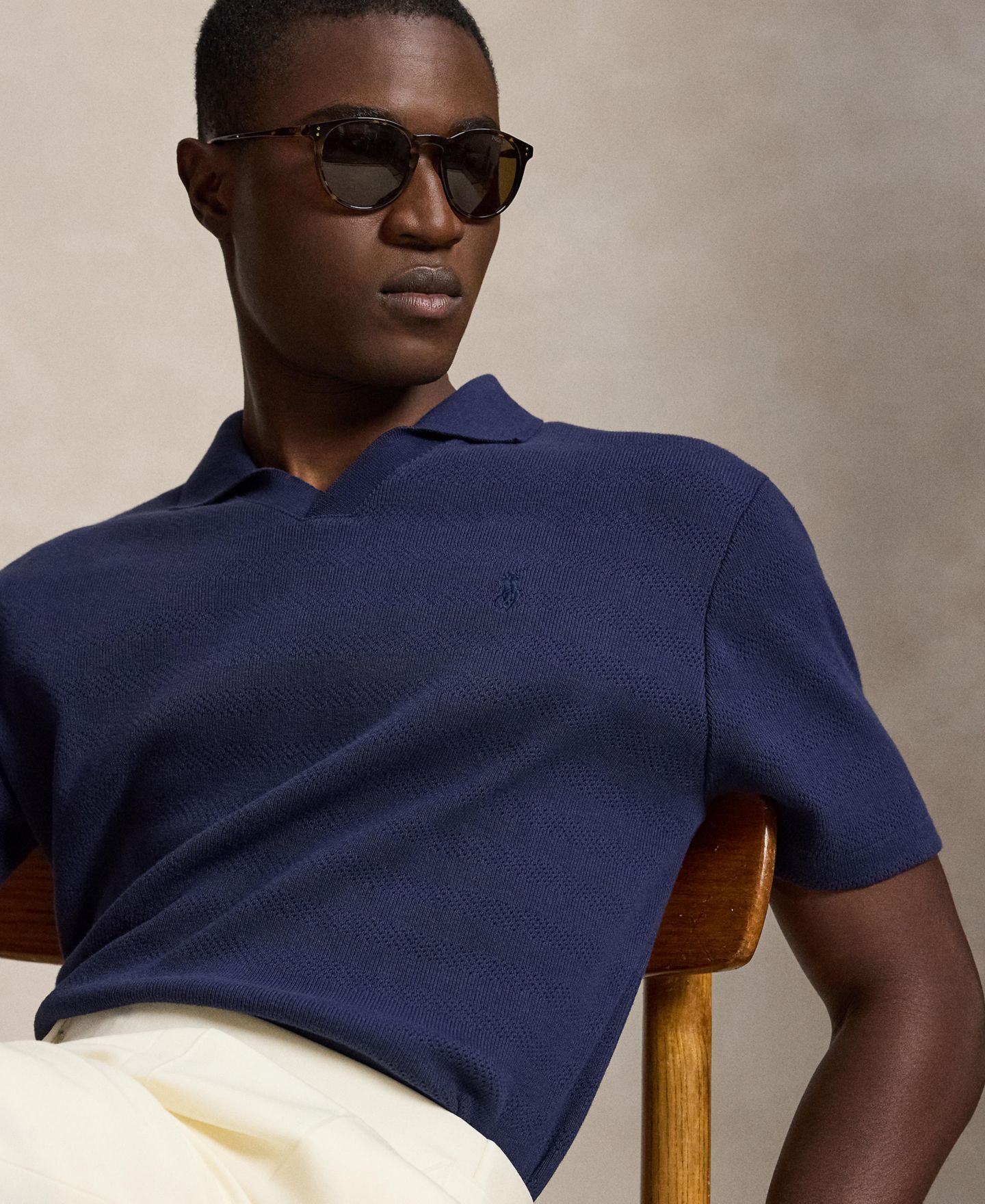 Мужское поло Polo Ralph Lauren Pointelle-Ribbed Regular-Fit Polo Shirt, цвет: Тёмно-синий — фото 3