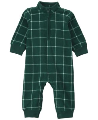 Baby Boys' Windowpane-Plaid Long-Sleeve Jumpsuit with Quarter Zip