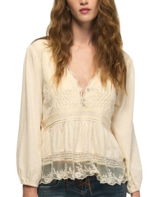 Women's Lace-Trim Embroidered Yoke Tiered Top
