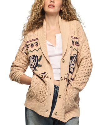 Women's Floral Fair Isle Shawl Collar Cardigan