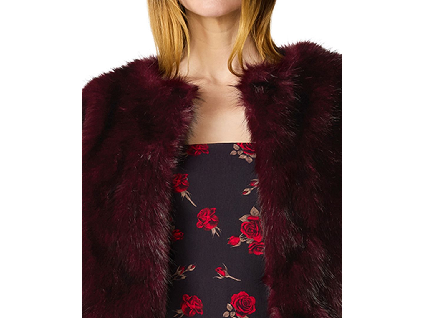 Женская куртка Betsey Johnson Chubby Cropped Open-Front Faux Fur, цвет: Красный сливовый — фото 5