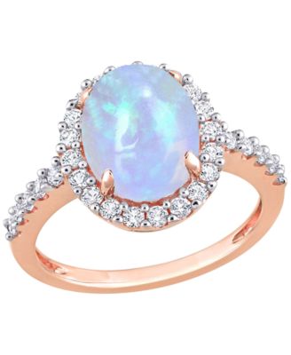 Opal Halo Ring with Lab-Created White Sapphire (2-1/3 ct.) in 10k Rose Gold