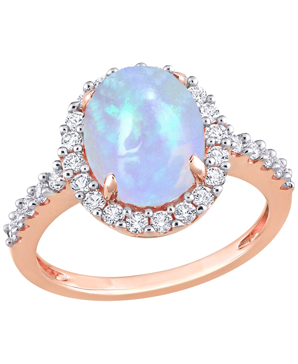 Macy's Opal Halo Ring with Lab-Created White Sapphire (2-1/3 ct.) in 10k Rose Gold - Opal / 10k Rose Gold