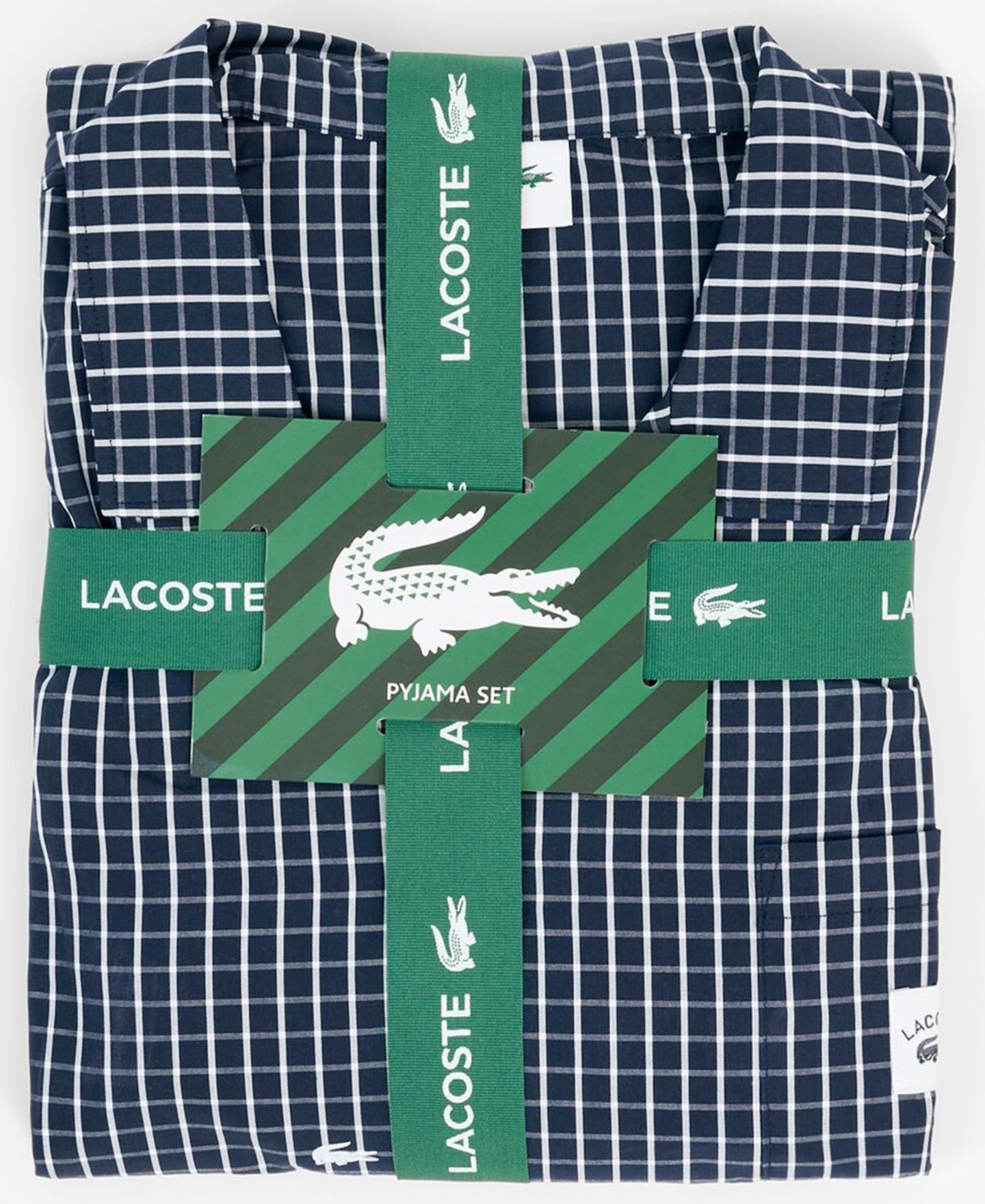 Мужская хлопковая пижама Lacoste с принтом: топ с V-образным вырезом и брюки, цвет: Тёмно-синий / Белый — фото 3