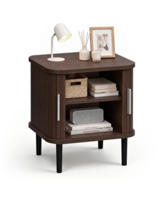 Engineered Wood Nightstand with Tambour Doors and Adjustable Shelf