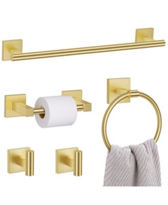 5 Pieces Brushed Bathroom Hardware Towel Bar Set Wall Mounted Double Base