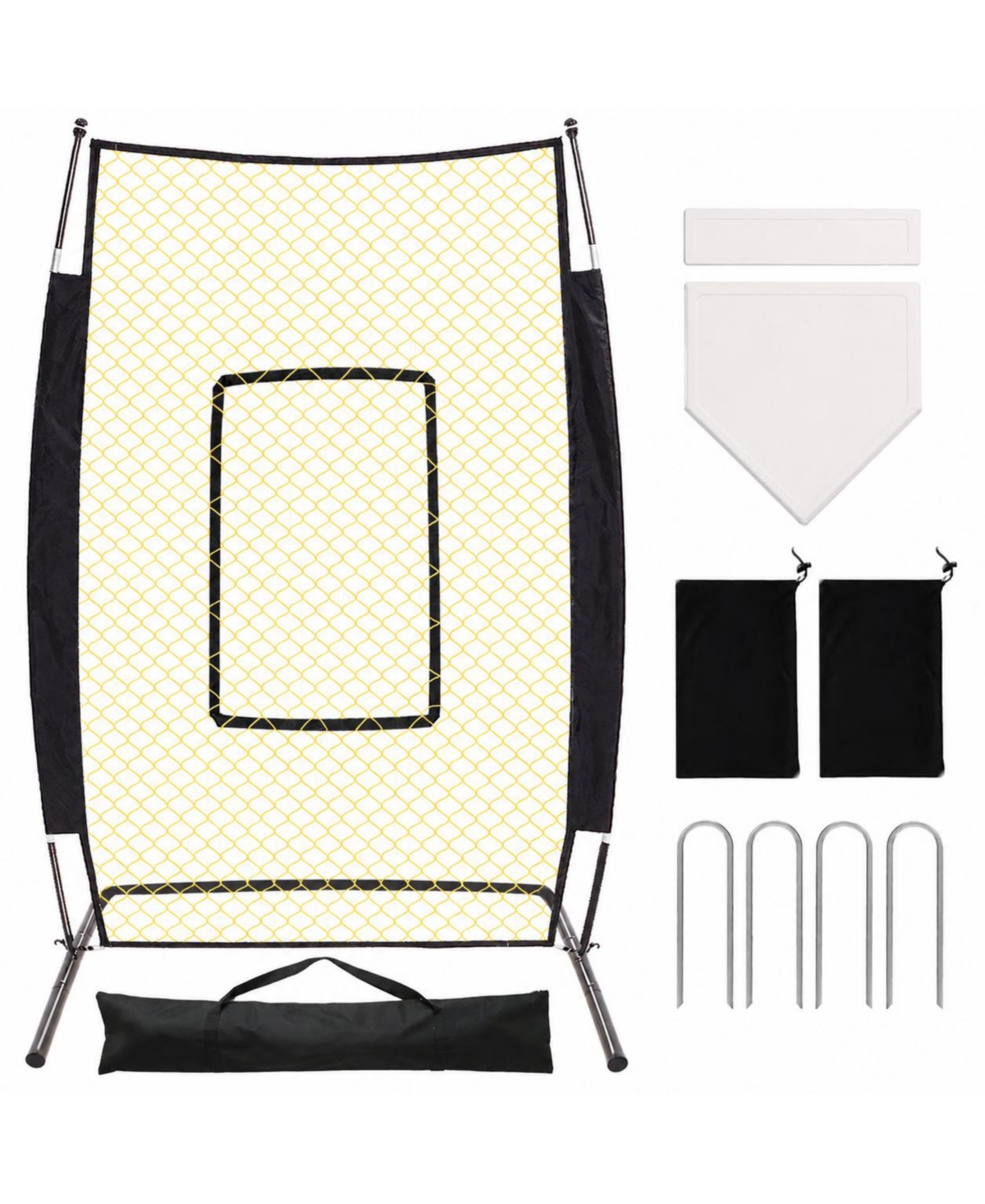 Peneyon 7x4ft Baseball Pitching Screen With U Shaped Base Adjustable Strike Zone