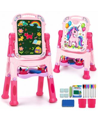 Double Sided Kids Art Easel Magnetic Whiteboard Blackboard 360 Rotate Adjustable Height