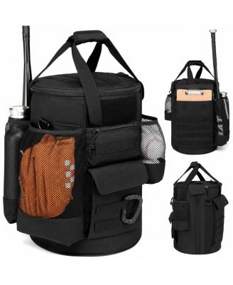 Baseball Bucket Organizer Bag Multiple Pockets Adjustable Strap MOLLE Webbing