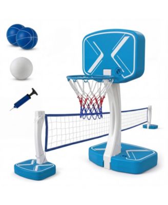2-in-1 Pool Basketball Hoop and Pool Volleyball Net with Weighted Base