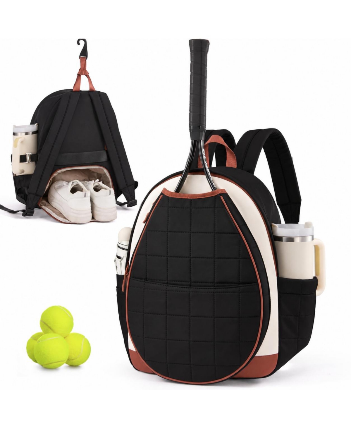 Peneyon Quilted Tennis Pickleball Backpack Women Separate Racket Compartment