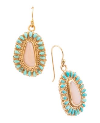 Pink Opal & Blue Turquoise Gold-Tone Cactus Rose Drop Earrings
